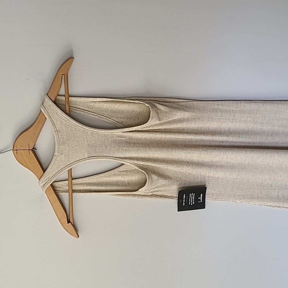 Lulus Relaxed but Not Least Beige Ribbed Sleeveless Maxi Dress Size XS - Picture 6 of 6
